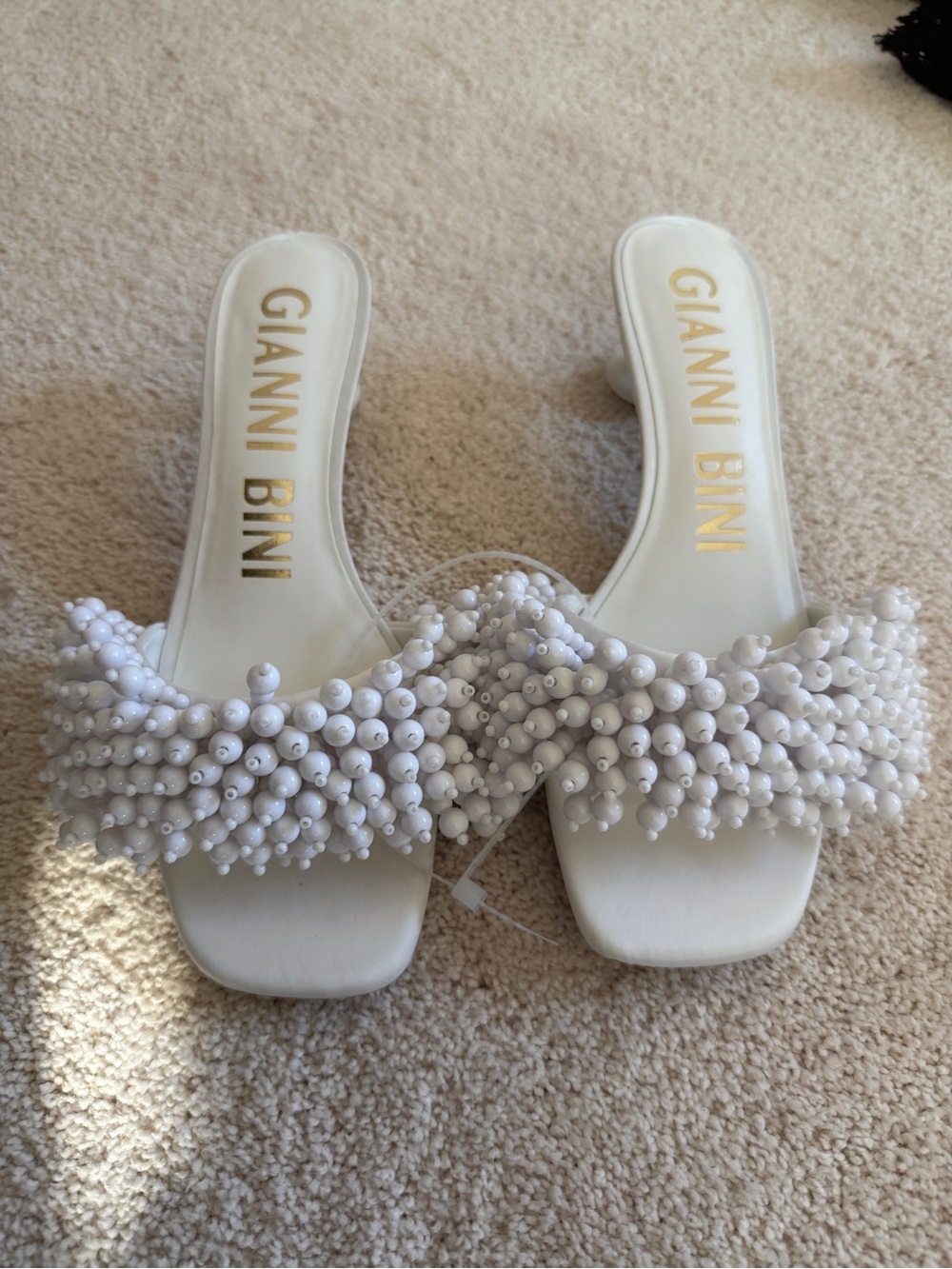 Gianni Bini White Beaded Mules